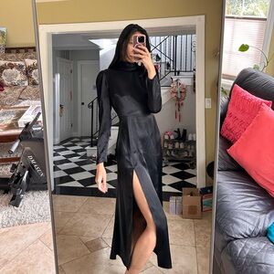 Aritzia black satin long sleeve dress